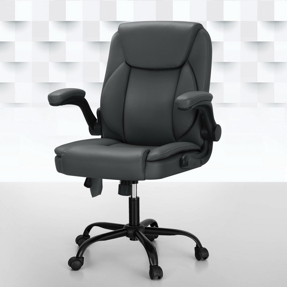 Artiss 2-Point Massage Office Chair — Mid Back PU Leather Grey