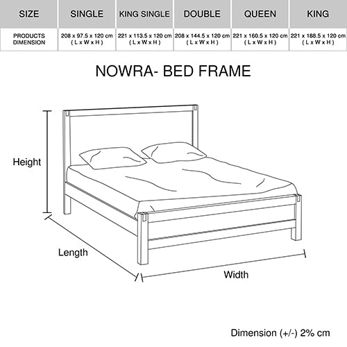 Nowra Acacia Timber Bed Frame — Single, Oak