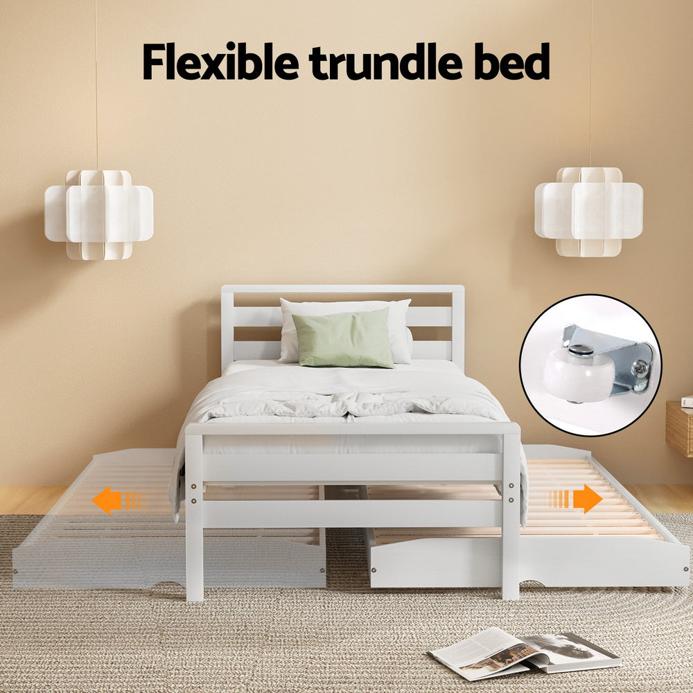 Avis Trundle Bed Frame — Single, White