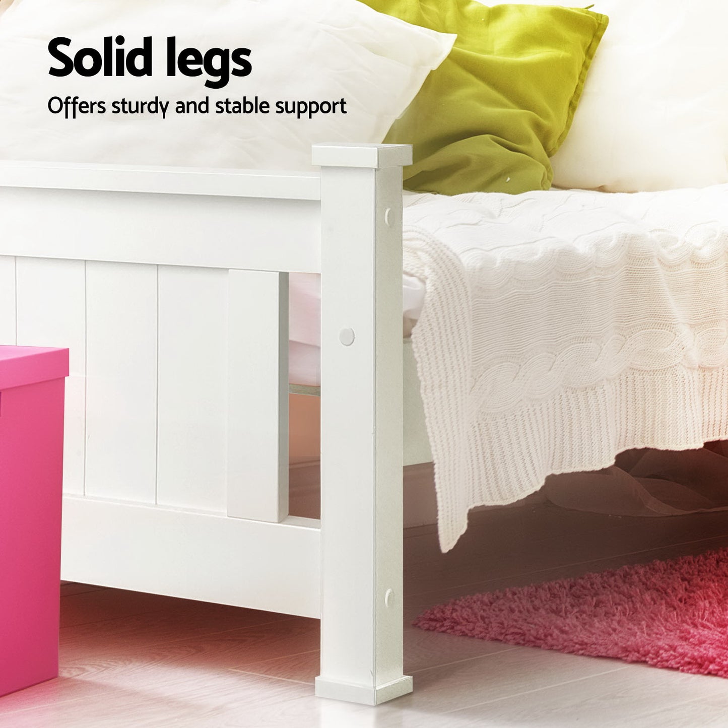 Rio Timber Bed Frame with Storage Drawers — Single, White