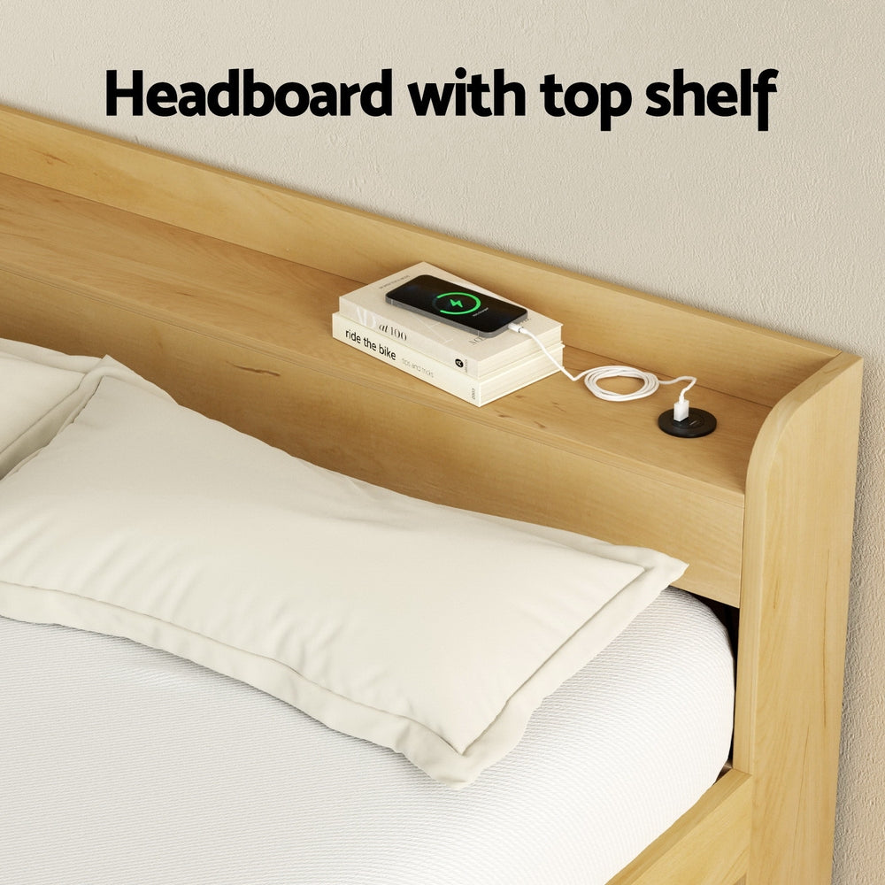 Aura LED Bed Frame with Charging Ports & Storage — Double