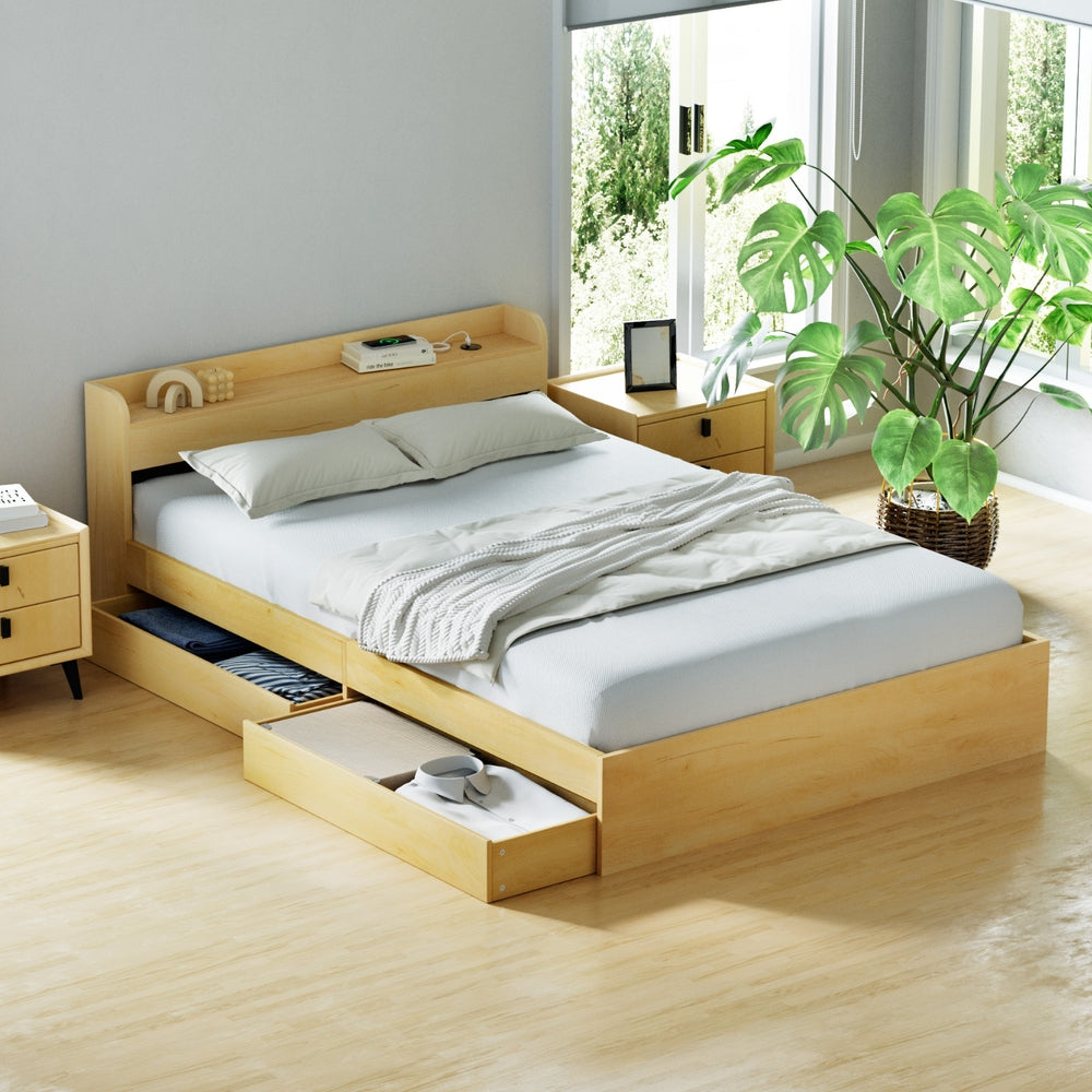 Aura LED Bed Frame with Charging Ports & Storage — Double