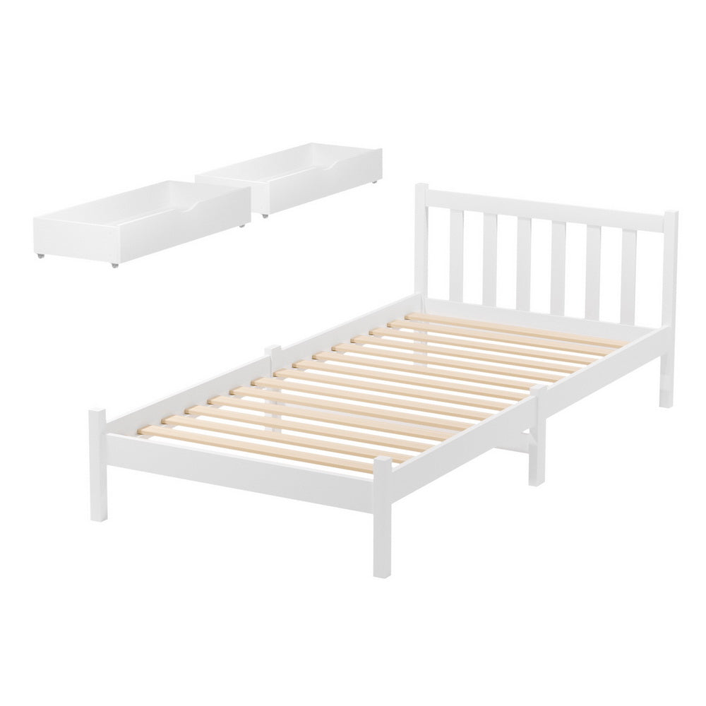 Sofie Timber Bed Frame with Storage Drawers — Single, White