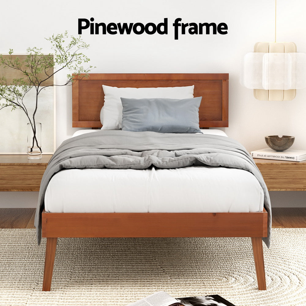 Splay Walnut Pine Bed Frame — Single