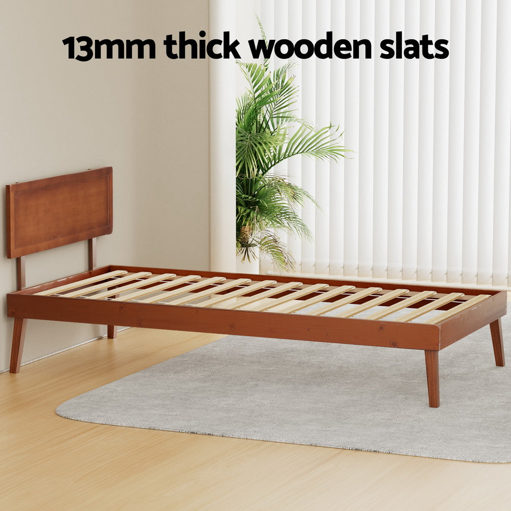 Splay Walnut Pine Bed Frame — Single