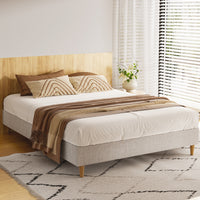 Zora Upholstered Bed Frame — Double, Beige