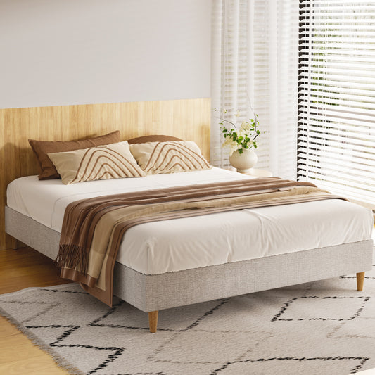 Zora Upholstered Bed Frame — Double, Beige