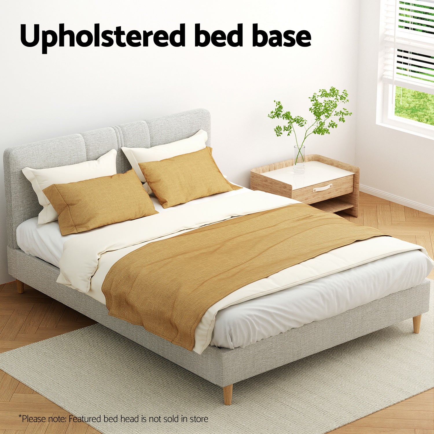 Zora Upholstered Bed Frame — Double, Beige