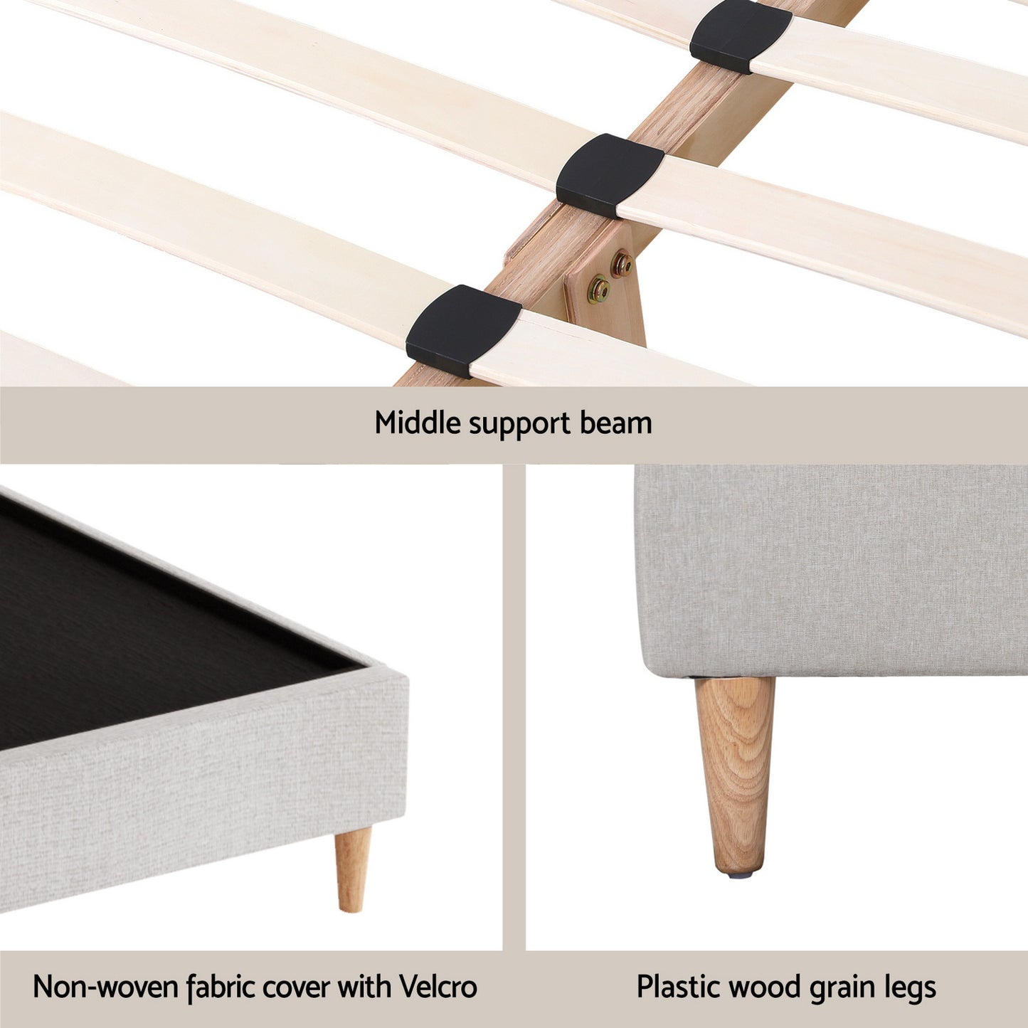 Zora Upholstered Bed Frame — Double, Beige
