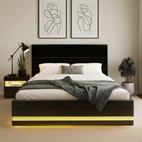Artiss RGB LED Double Bed Frame with Beside Table Set 16 Colour Mood Lighting
