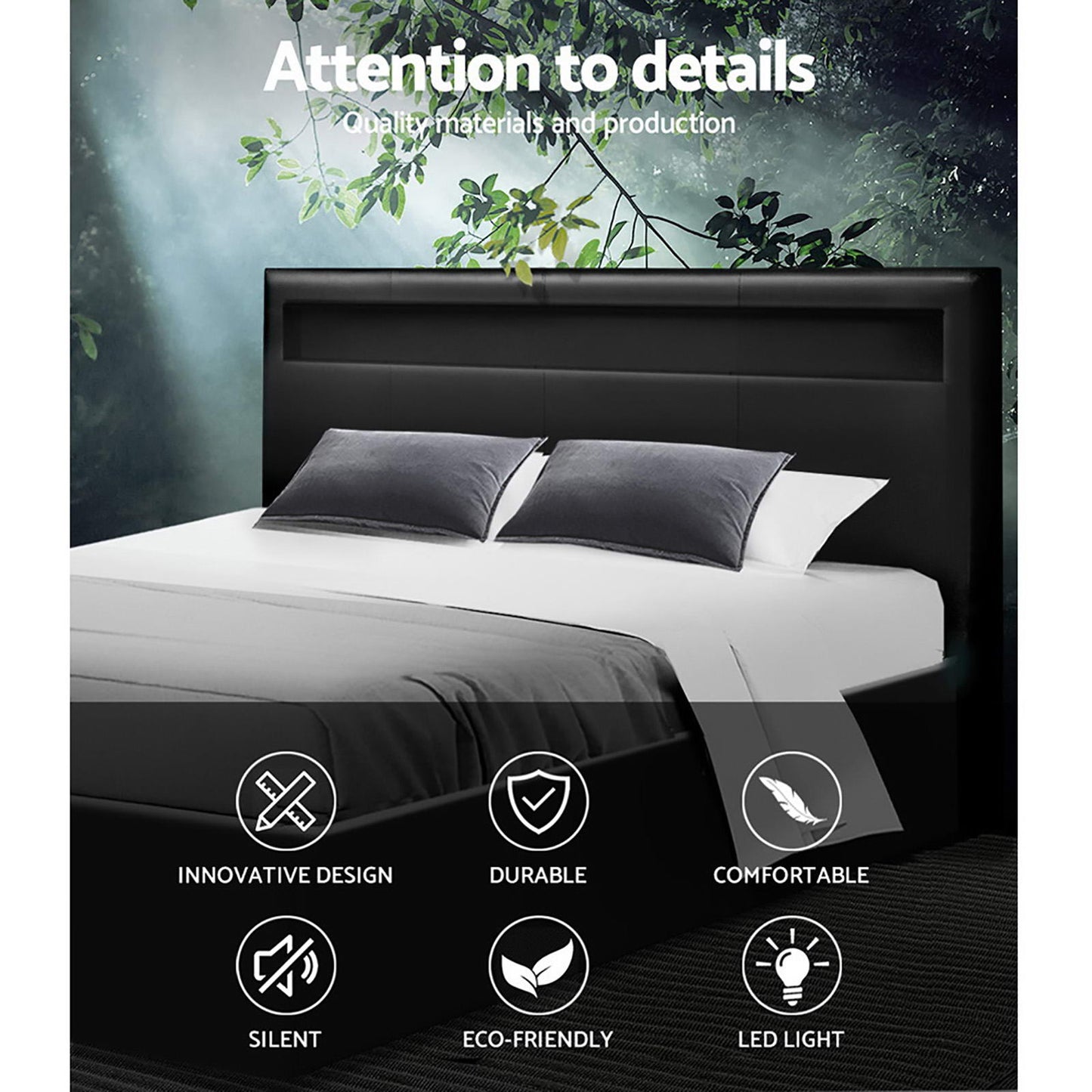 Cole LED Gas Lift Bed Frame — Double, Black