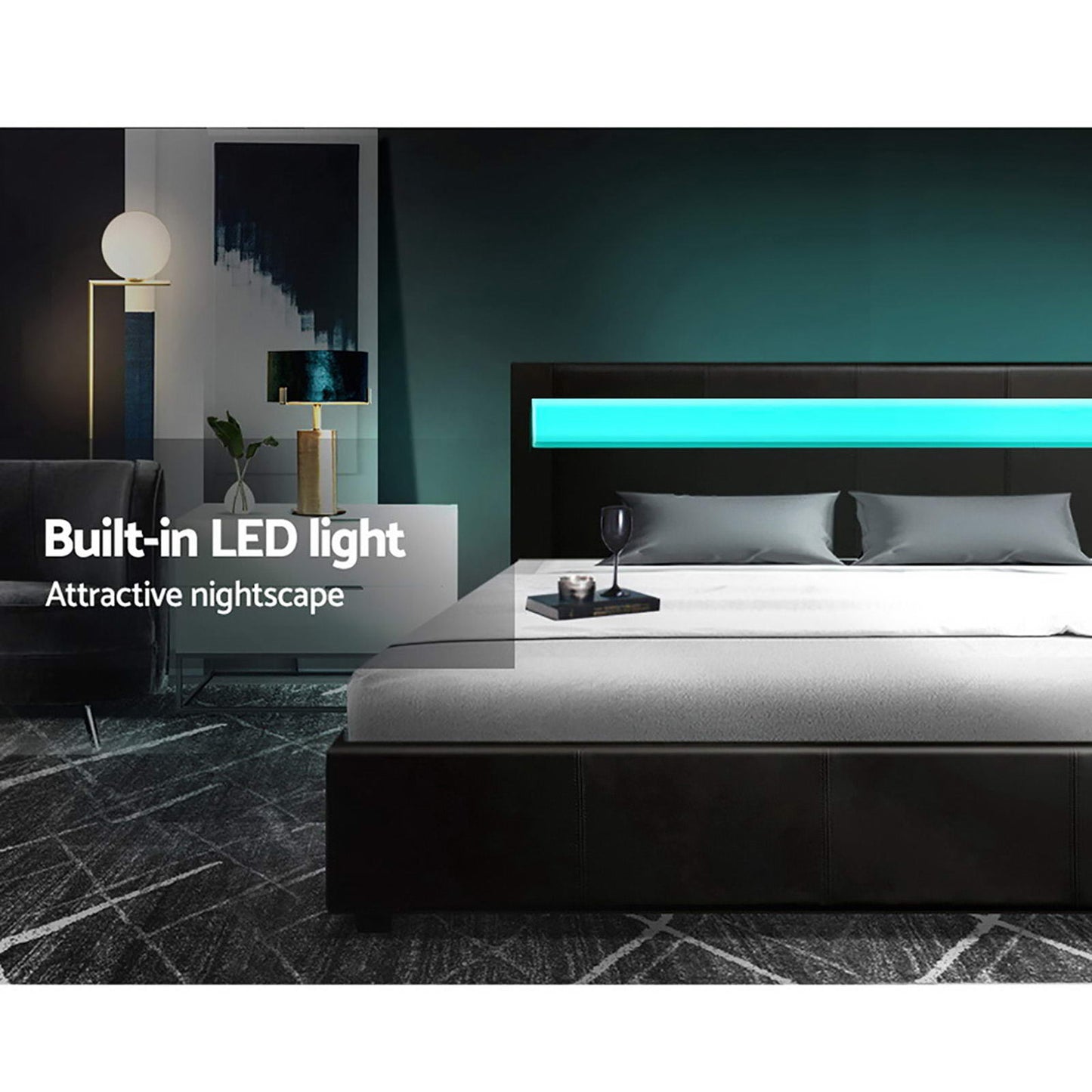 Cole LED Gas Lift Bed Frame — Double, Black