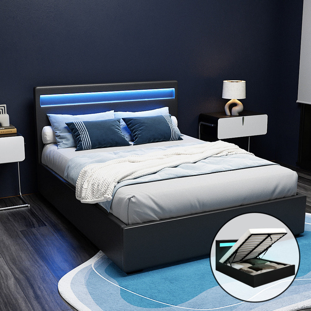 Cole LED Gas Lift Bed Frame — Double, Black
