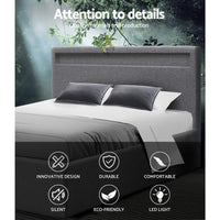 Artiss Cole LED Gas Lift Bed Frame — Double Storage Base with LED Lighting, Grey