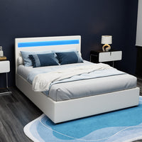 Artiss Cole LED Gas Lift Bed Frame — Double Storage Base with LED Lighting, White