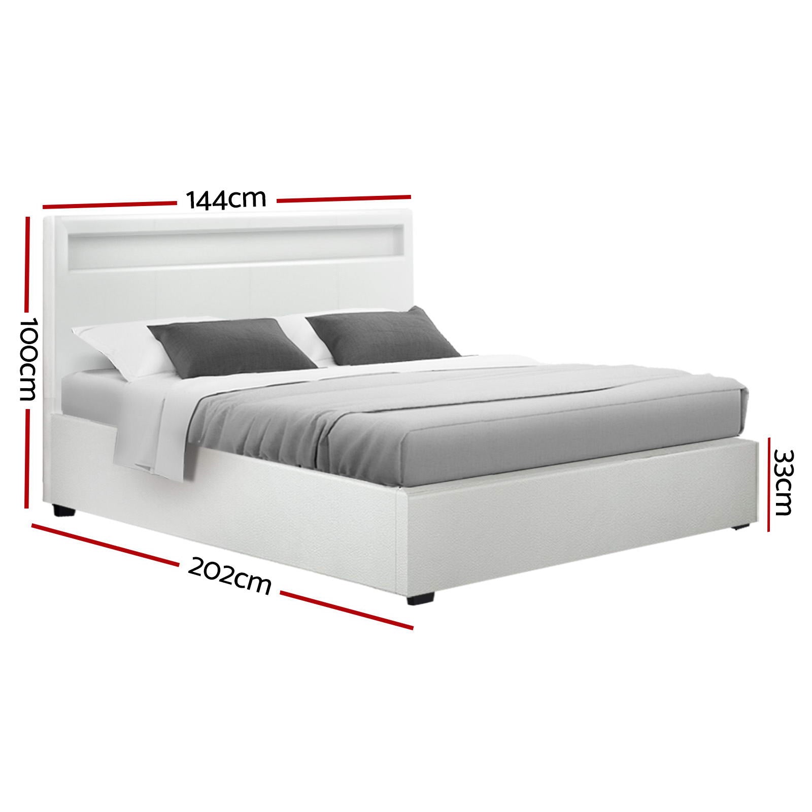 Artiss Cole LED Gas Lift Bed Frame — Double Storage Base with LED Lighting, White