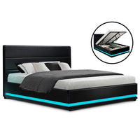 Lumi LED Gas Lift Bed Frame — Double, Black