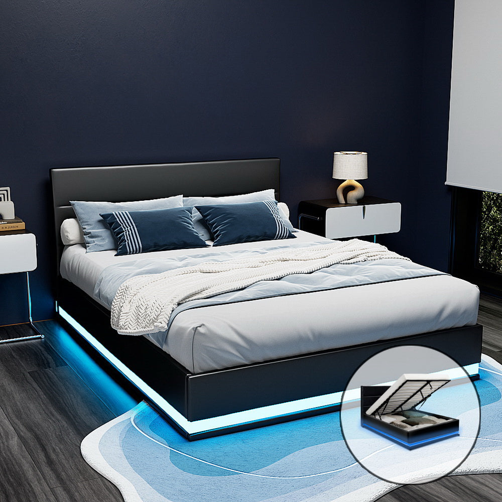 Lumi LED Gas Lift Bed Frame — Double, Black