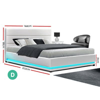 Artiss Lumi LED Gas Lift Bed Frame — Double Storage Base with LED Lighting, White