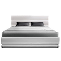 Artiss Lumi LED Gas Lift Bed Frame — Double Storage Base with LED Lighting, White