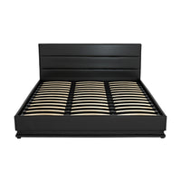 Artiss Bed Frame King Size LED Gas Lift Black LUMI