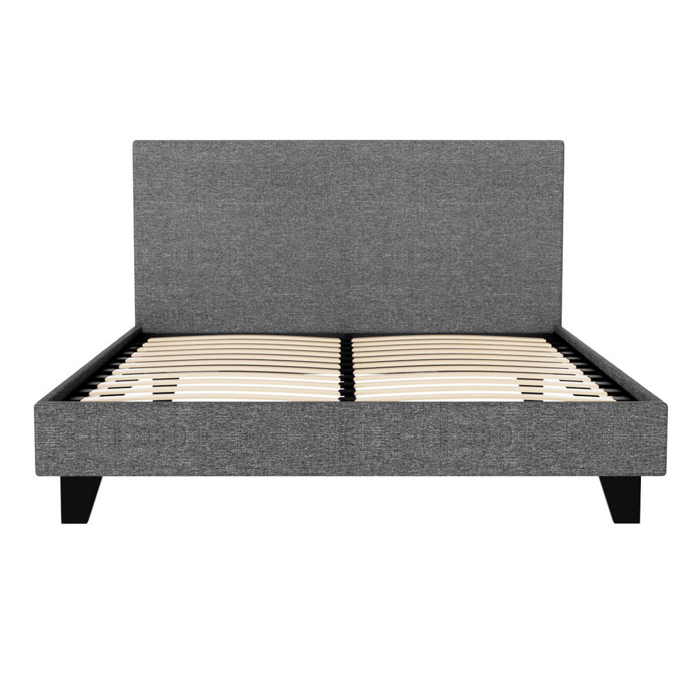 Artiss Neo Bed Frame — Double Faux Linen Platform Base, Grey