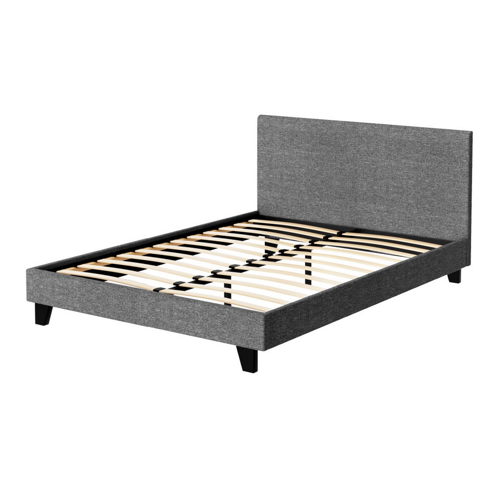 Artiss Neo Bed Frame — Double Faux Linen Platform Base, Grey