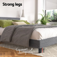 Artiss Neo Bed Frame — Double Faux Linen Platform Base, Grey