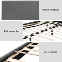 Artiss Neo Bed Frame — Double Faux Linen Platform Base, Grey