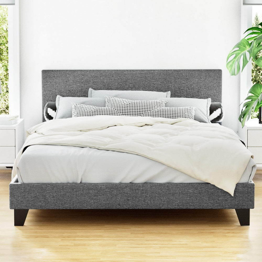 Artiss Neo Bed Frame — Double Faux Linen Platform Base, Grey