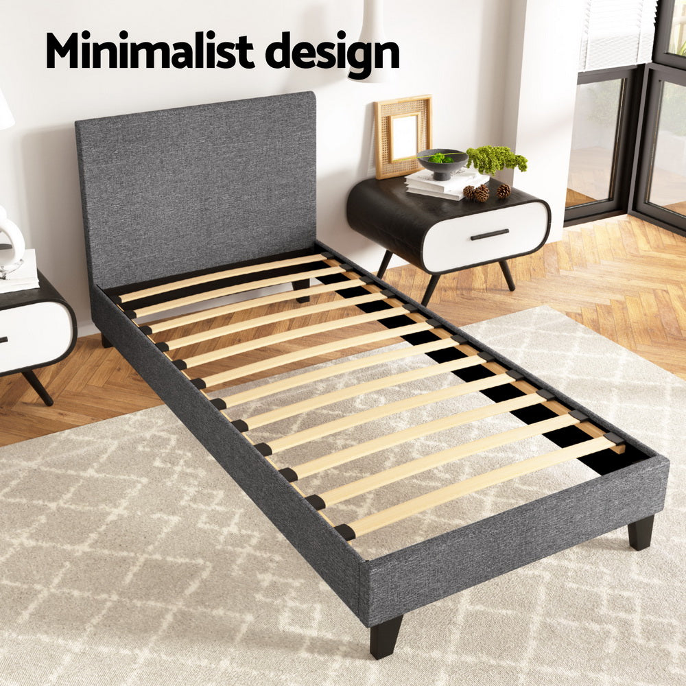 Neo Upholstered Bed Frame — Single, Grey