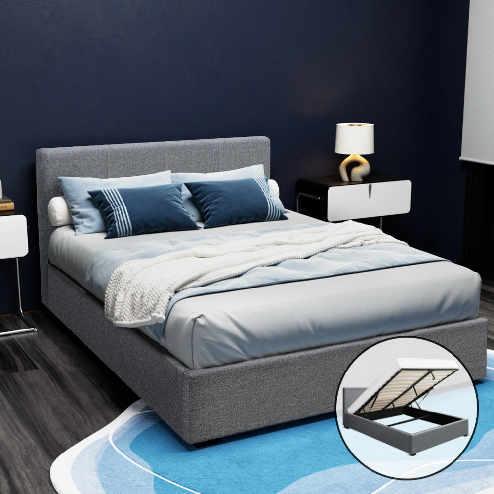 Artiss Nino Gas Lift Bed Frame — Double Storage Base, Grey