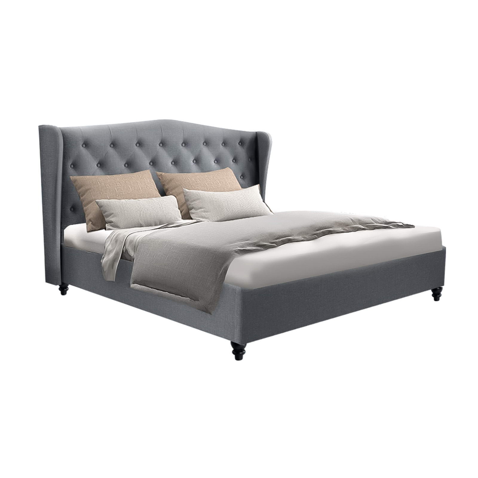 Artiss Pier Bed Frame — Double French Provincial Wing Headboard, Grey