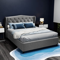 Artiss Pier Bed Frame — Double French Provincial Wing Headboard, Grey
