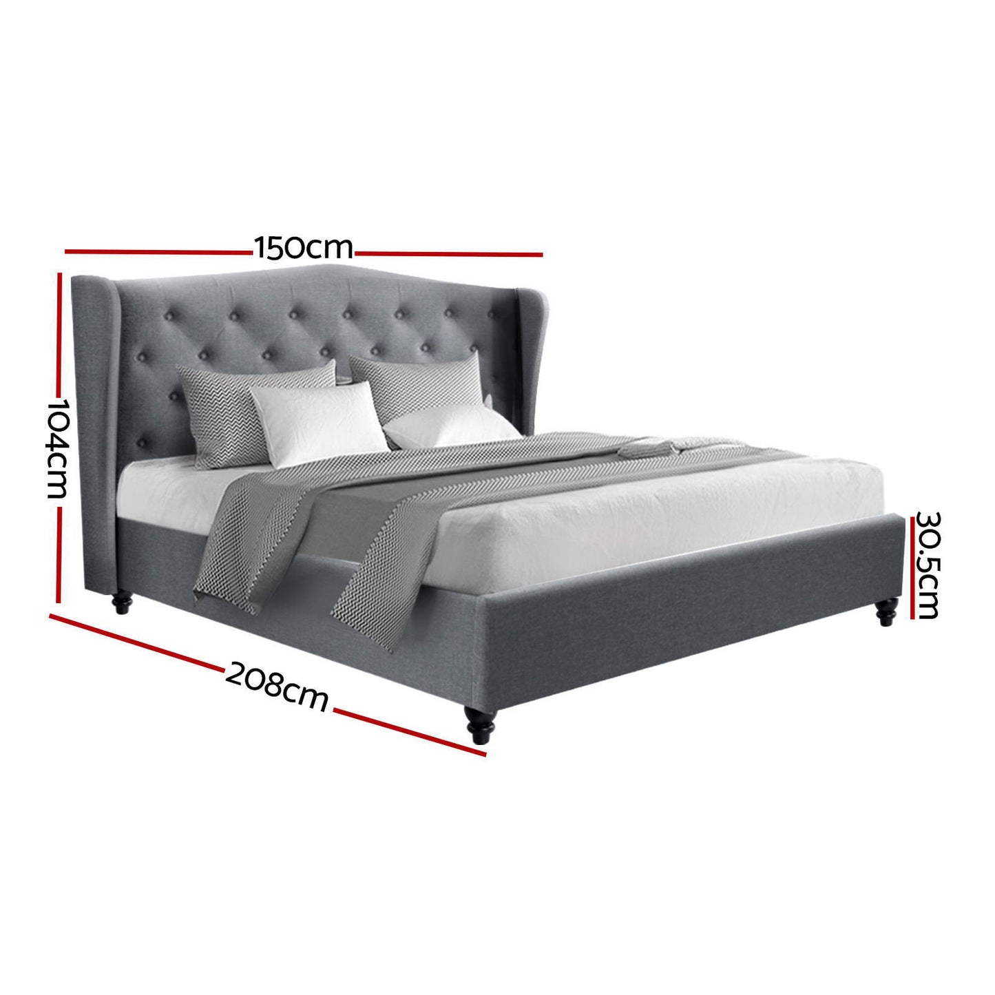 Artiss Pier Bed Frame — Double French Provincial Wing Headboard, Grey