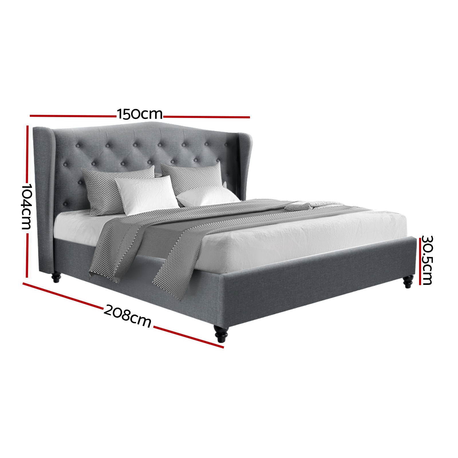 Artiss Pier Bed Frame — Double French Provincial Wing Headboard, Grey