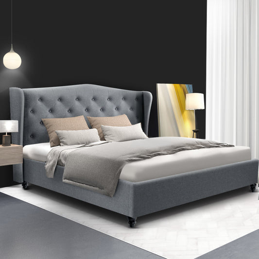 Artiss Pier Bed Frame — Double French Provincial Wing Headboard, Grey