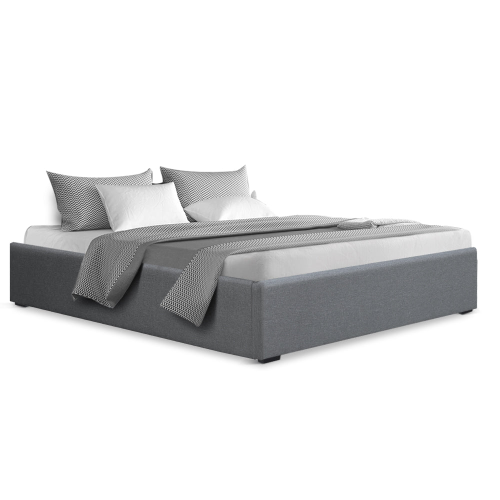 Artiss Toki Gas Lift Bed Frame — Double with Under-Bed Storage, Grey