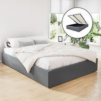 Artiss Toki Gas Lift Bed Frame — Double with Under-Bed Storage, Grey