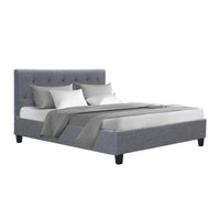 Artiss Vanke Bed Frame — Double Upholstered Platform Base, Grey