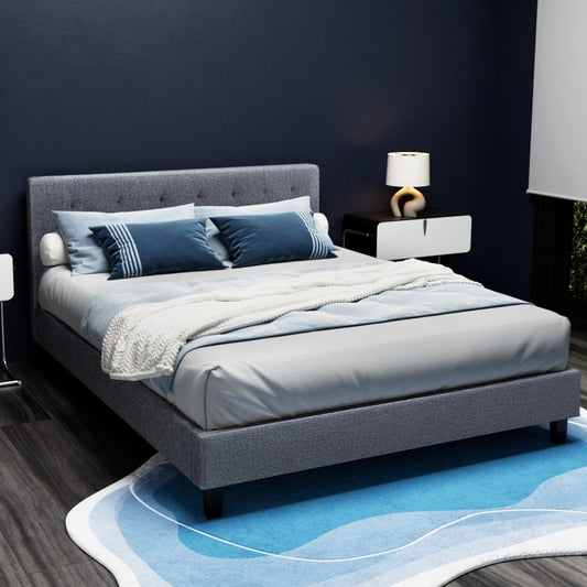 Artiss Vanke Bed Frame — Double Upholstered Platform Base, Grey