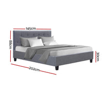 Artiss Vanke Bed Frame — Double Upholstered Platform Base, Grey