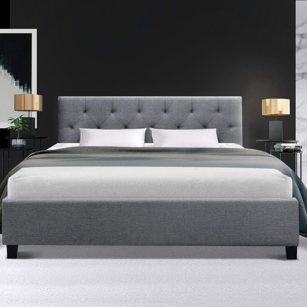 Artiss Vanke Bed Frame — Double Upholstered Platform Base, Grey