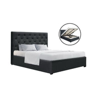 Artiss Vila Gas Lift Bed Frame — Double Linen Storage Base, Charcoal