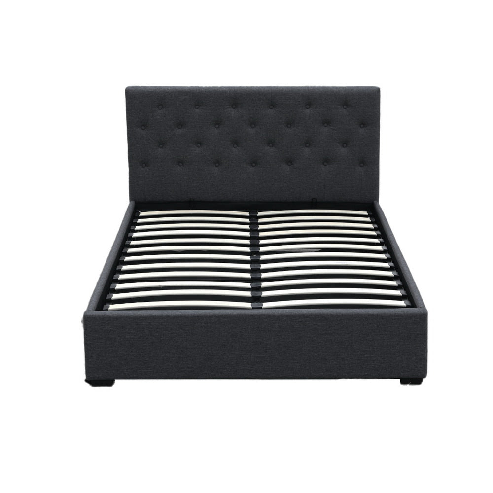 Artiss Vila Gas Lift Bed Frame — Double Linen Storage Base, Charcoal