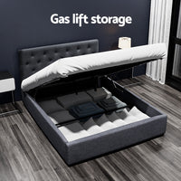 Artiss Vila Gas Lift Bed Frame — Double Linen Storage Base, Charcoal