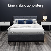 Artiss Vila Gas Lift Bed Frame — Double Linen Storage Base, Charcoal