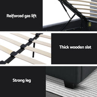 Artiss Vila Gas Lift Bed Frame — Double Linen Storage Base, Charcoal