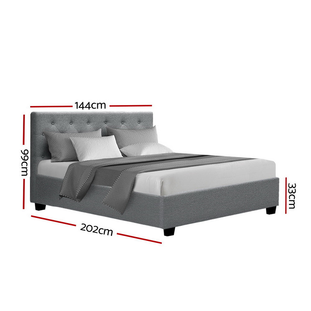 Artiss Vila Gas Lift Bed Frame — Double Linen Storage Base, Grey