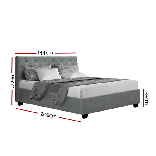 Artiss Vila Gas Lift Bed Frame — Double Linen Storage Base, Grey